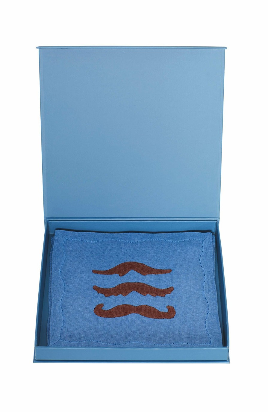 Home Goods Lela Rose | Lela Rose X Elizabeth Lake 'Stache Your Drink Here Cocktail Napkins French Blue/Brown