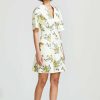 CLOTHING Lela Rose | Floral Printed Gabardine Seamed V-Neck Dress Cream Multi