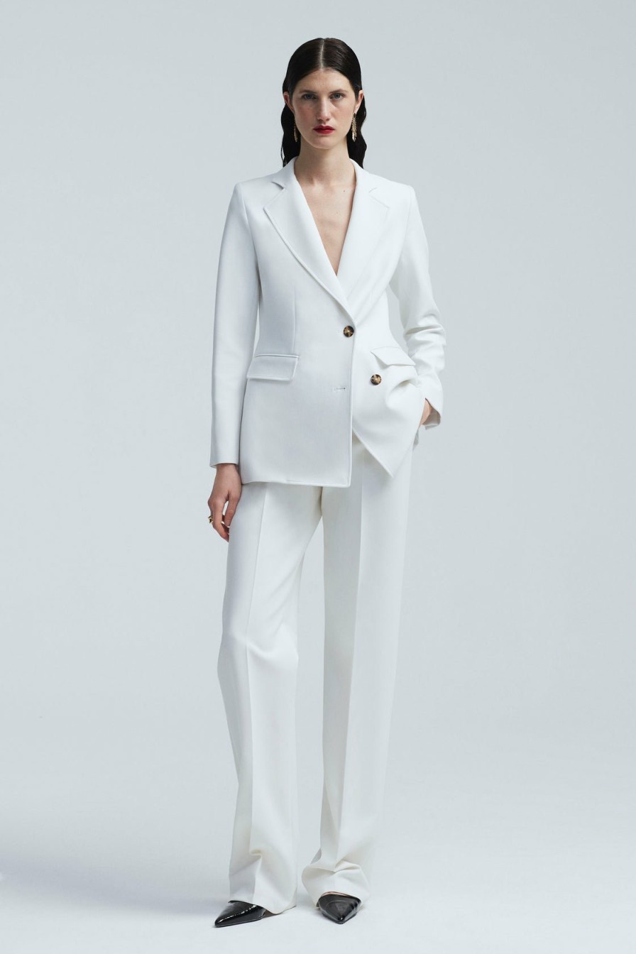 CLOTHING Lela Rose | Stretch Twill Double Breasted Blazer Ivory