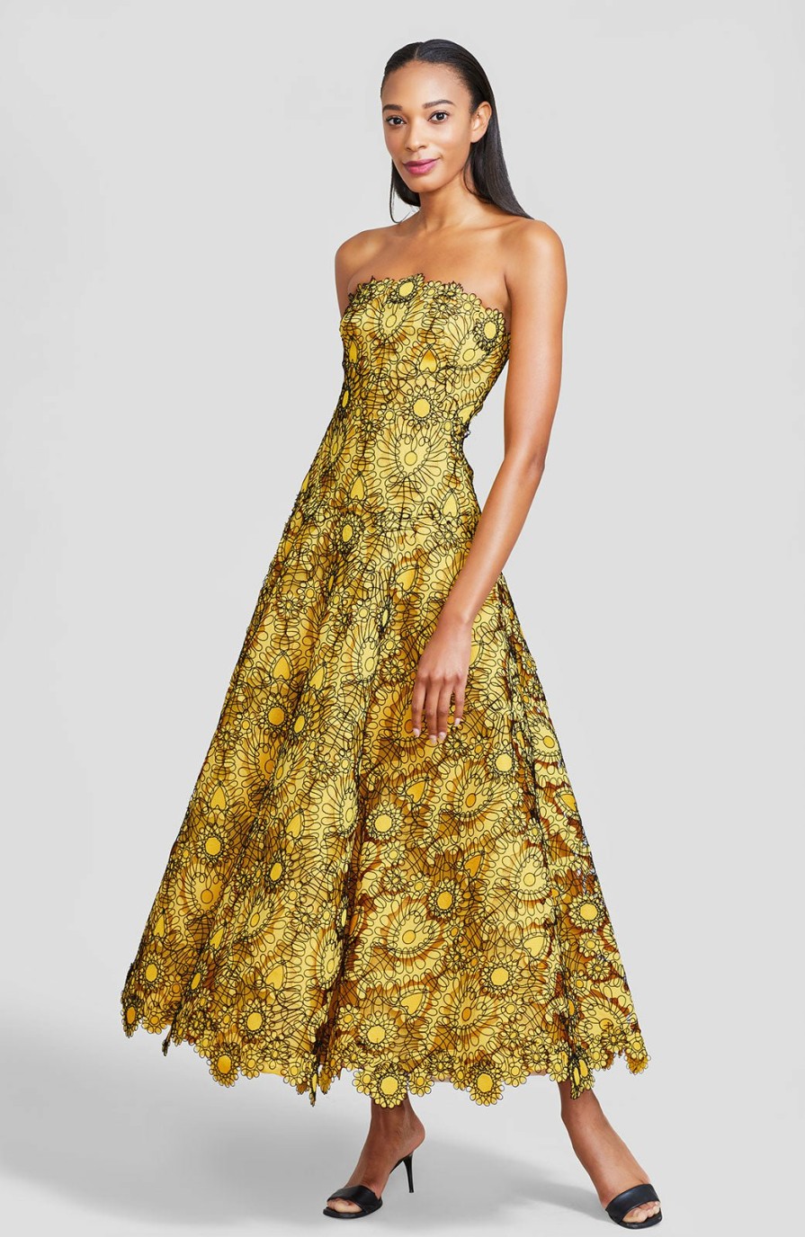 CLOTHING Lela Rose | Corded Heart Lace Strapless Full Skirt Dress Goldenrod