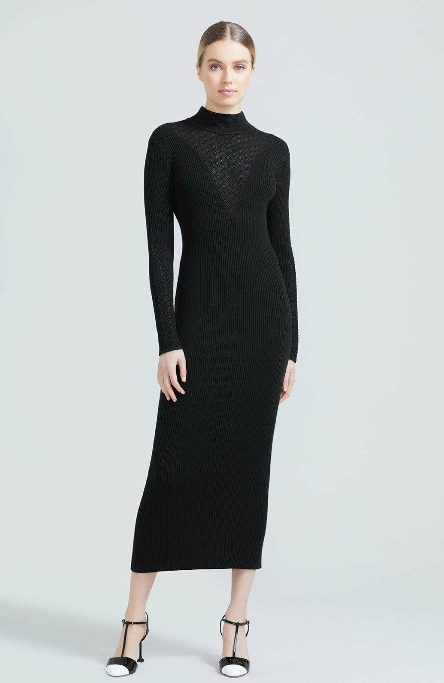 CLOTHING Lela Rose | Rib Knit Mock Neck Sheath Black