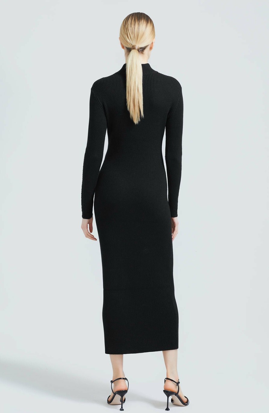 CLOTHING Lela Rose | Rib Knit Mock Neck Sheath Black