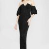 CLOTHING Lela Rose | Crushed Plisse Off The Shoulder Sheath Black