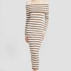 CLOTHING Lela Rose | Pointelle Stripe Knit Off The Shoulder Dress Sandalwood/Ivory