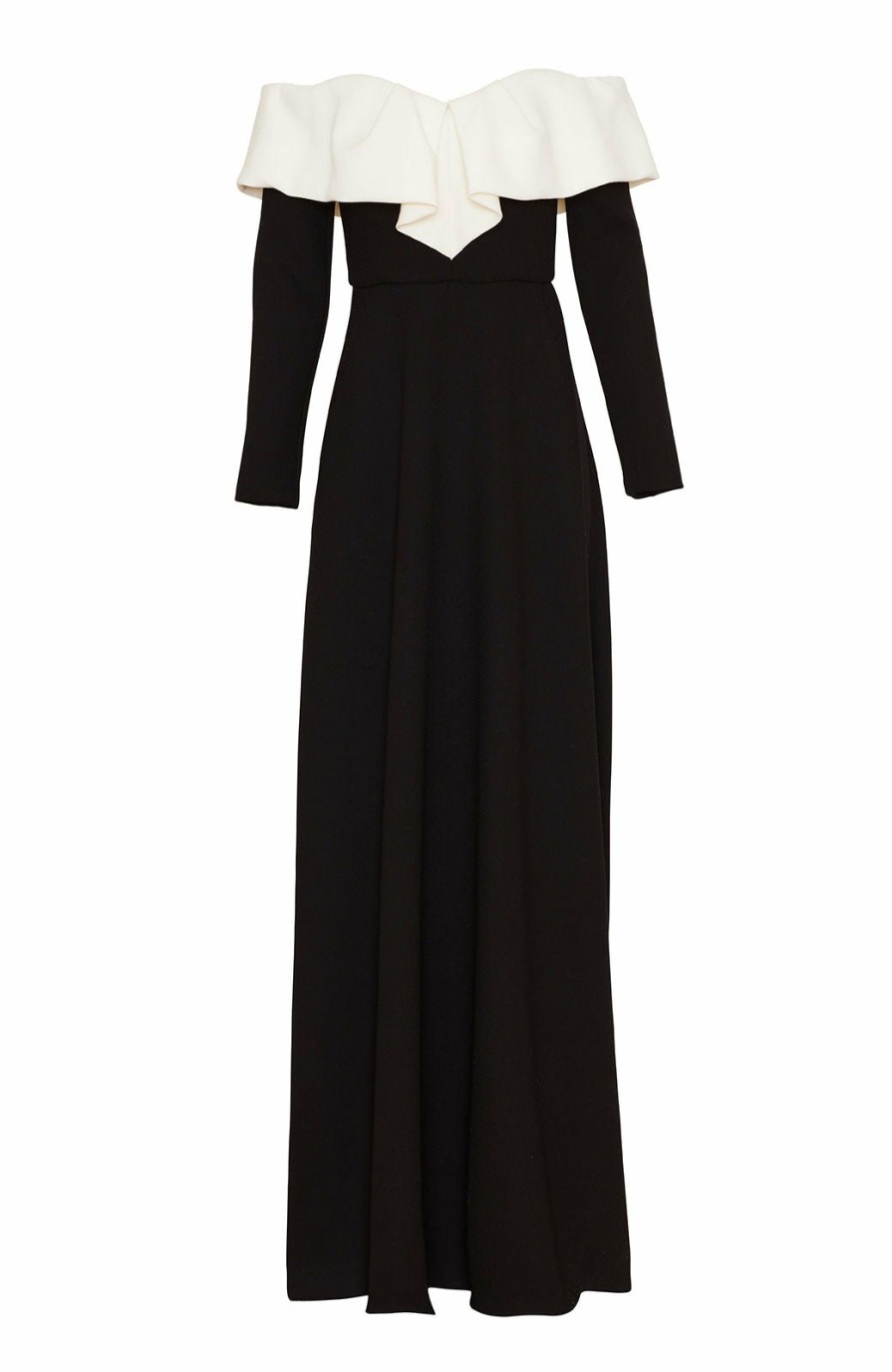 CLOTHING Lela Rose | Wool Crepe Bow Front Gown Black/Ivory