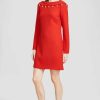 CLOTHING Lela Rose | Pearl Detail Wool Crepe Low Back Shift Dress Red