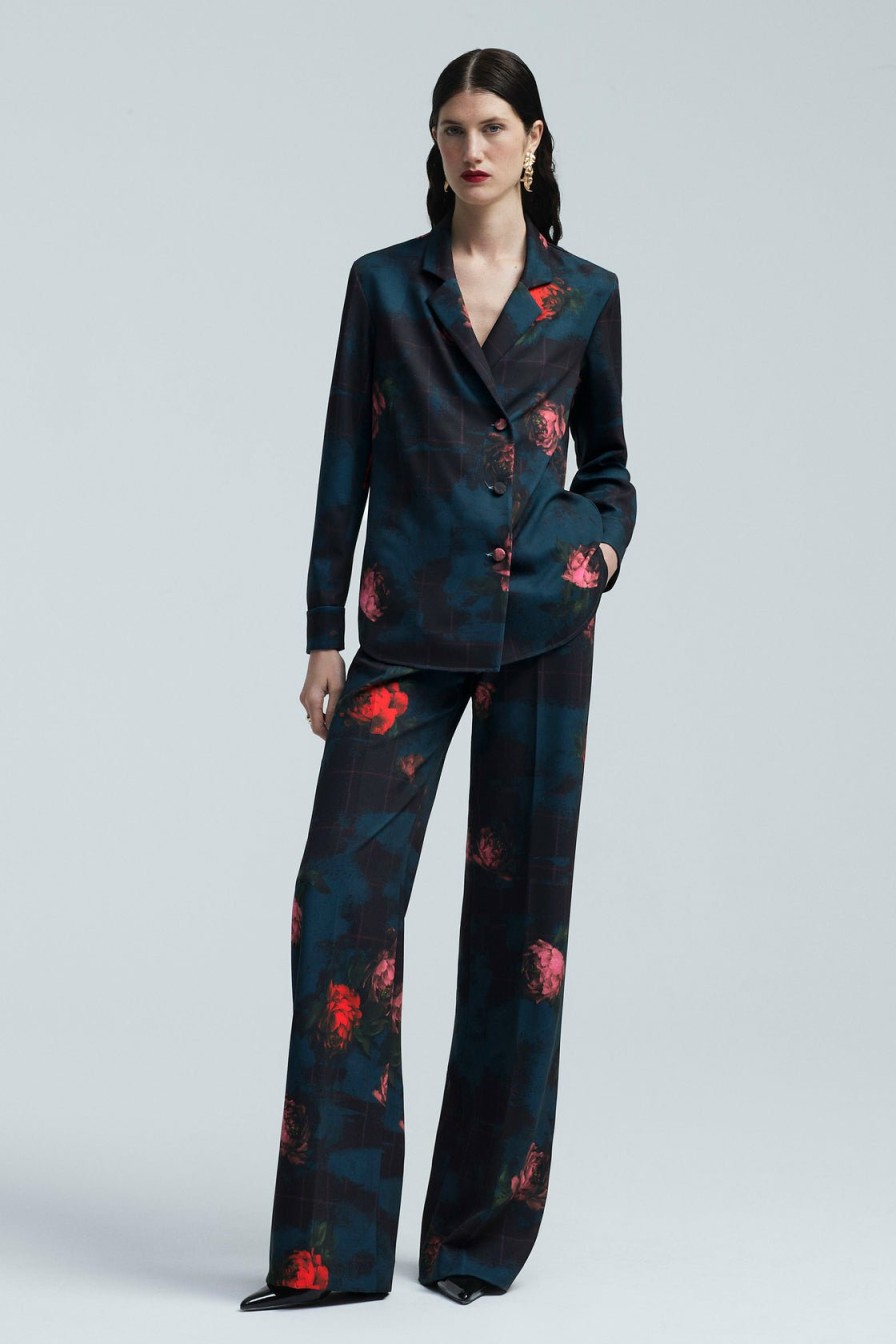 CLOTHING Lela Rose | Floral Printed Crepe Molly Pant Ocean