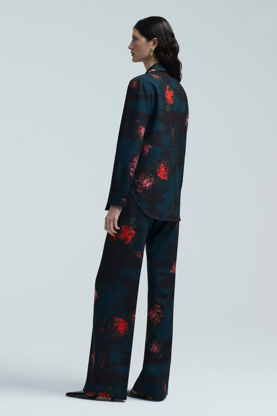 CLOTHING Lela Rose | Floral Printed Crepe Molly Pant Ocean