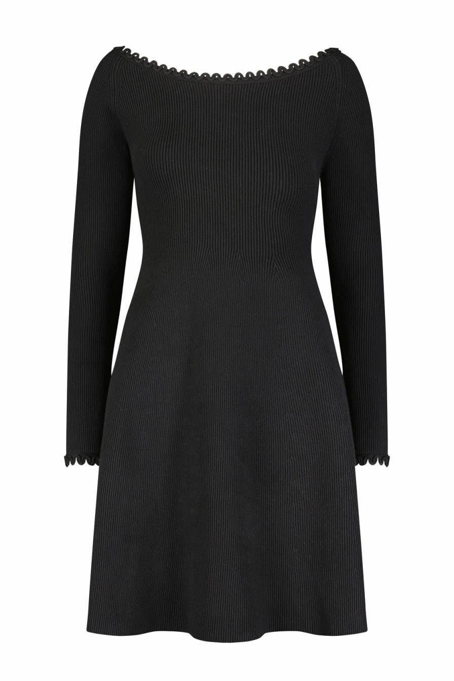 CLOTHING Lela Rose | Rib Knit Open Neck Fit And Flare Dress Black