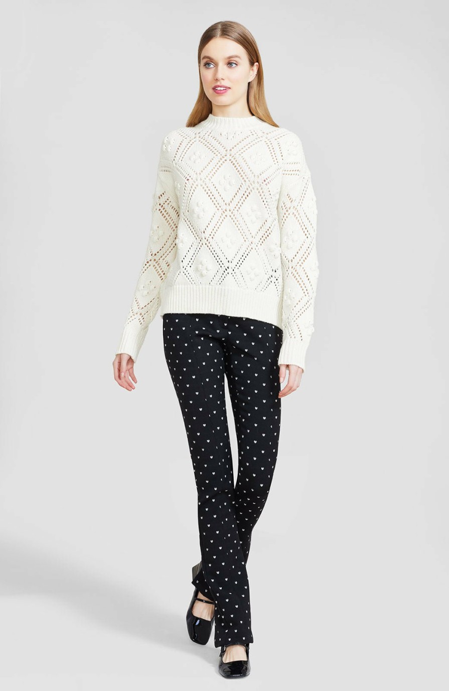 CLOTHING Lela Rose | Heart Dotted Jacquard Cigarette Pant White/Black