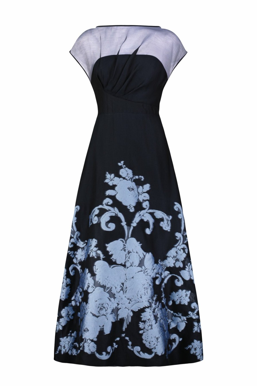 CLOTHING Lela Rose | Baroque Floral Fil Coupe Evelyn Dress Navy