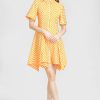 CLOTHING Lela Rose | Striped Taffeta Flare Hem Shirt Dress Tangerine