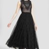 CLOTHING Lela Rose | Guipure Lace Applique Tulle Heart Godet Dress Black