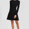 CLOTHING Lela Rose | Embroidered Seam Rib Knit Fit And Flare Dress Black