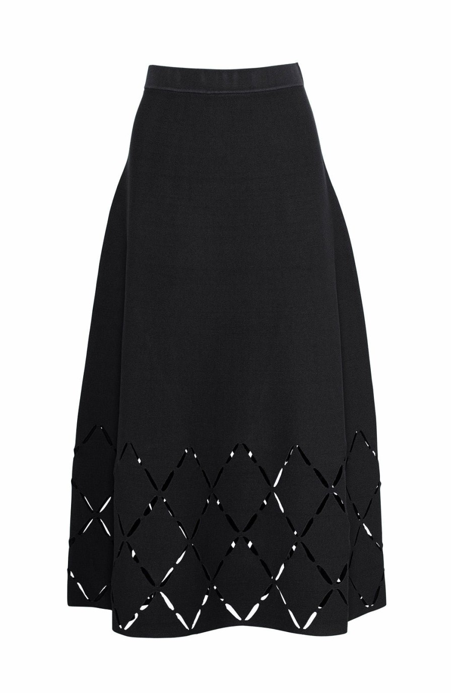 CLOTHING Lela Rose | Diamond Detail Knit Midi Skirt Black