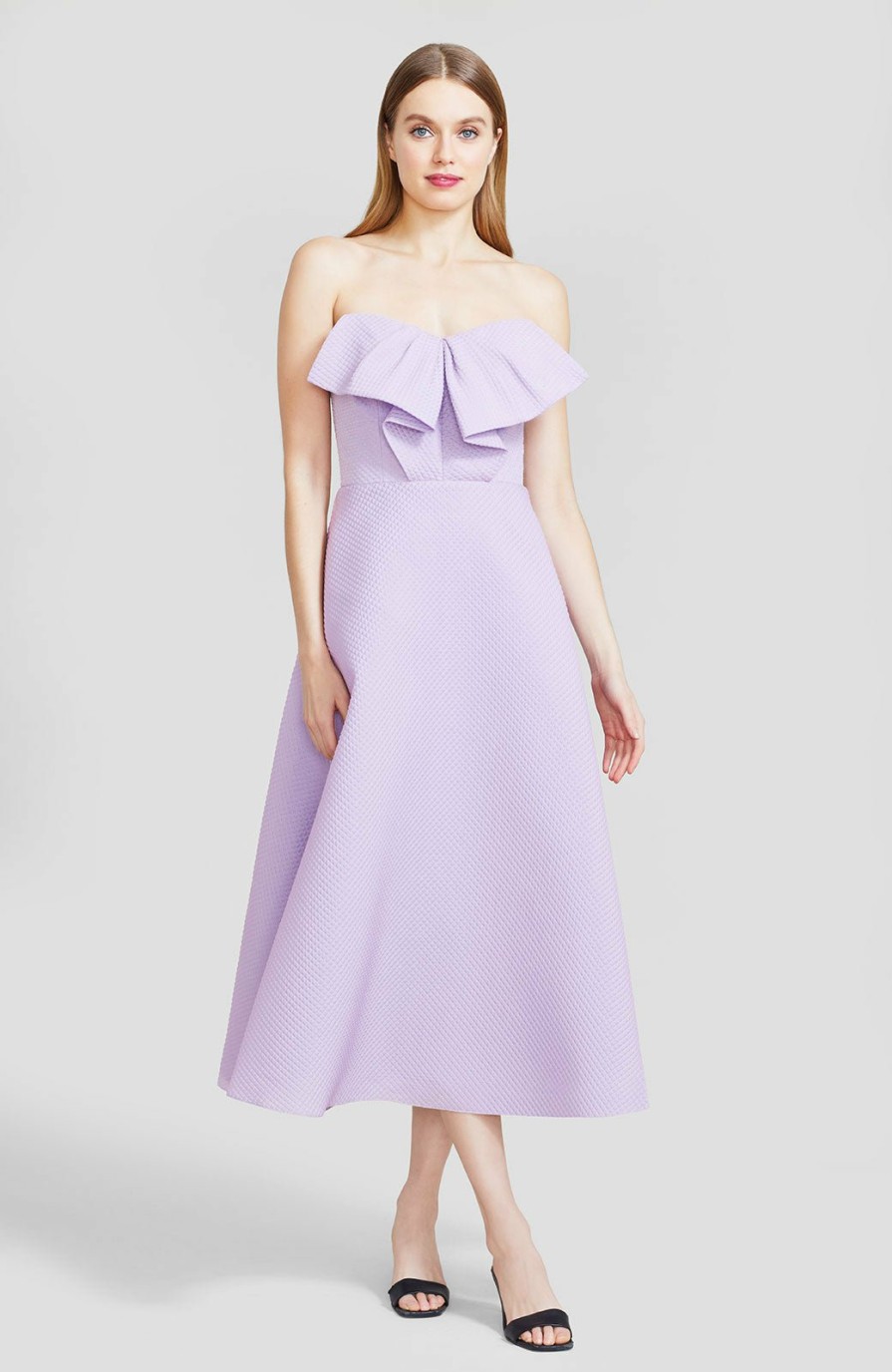 CLOTHING Lela Rose | Diamond Jacquard Bow Front Midi Dress Lavender