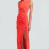 CLOTHING Lela Rose | Fluid Crepe Ruched Seamed Midi Dress Cherry