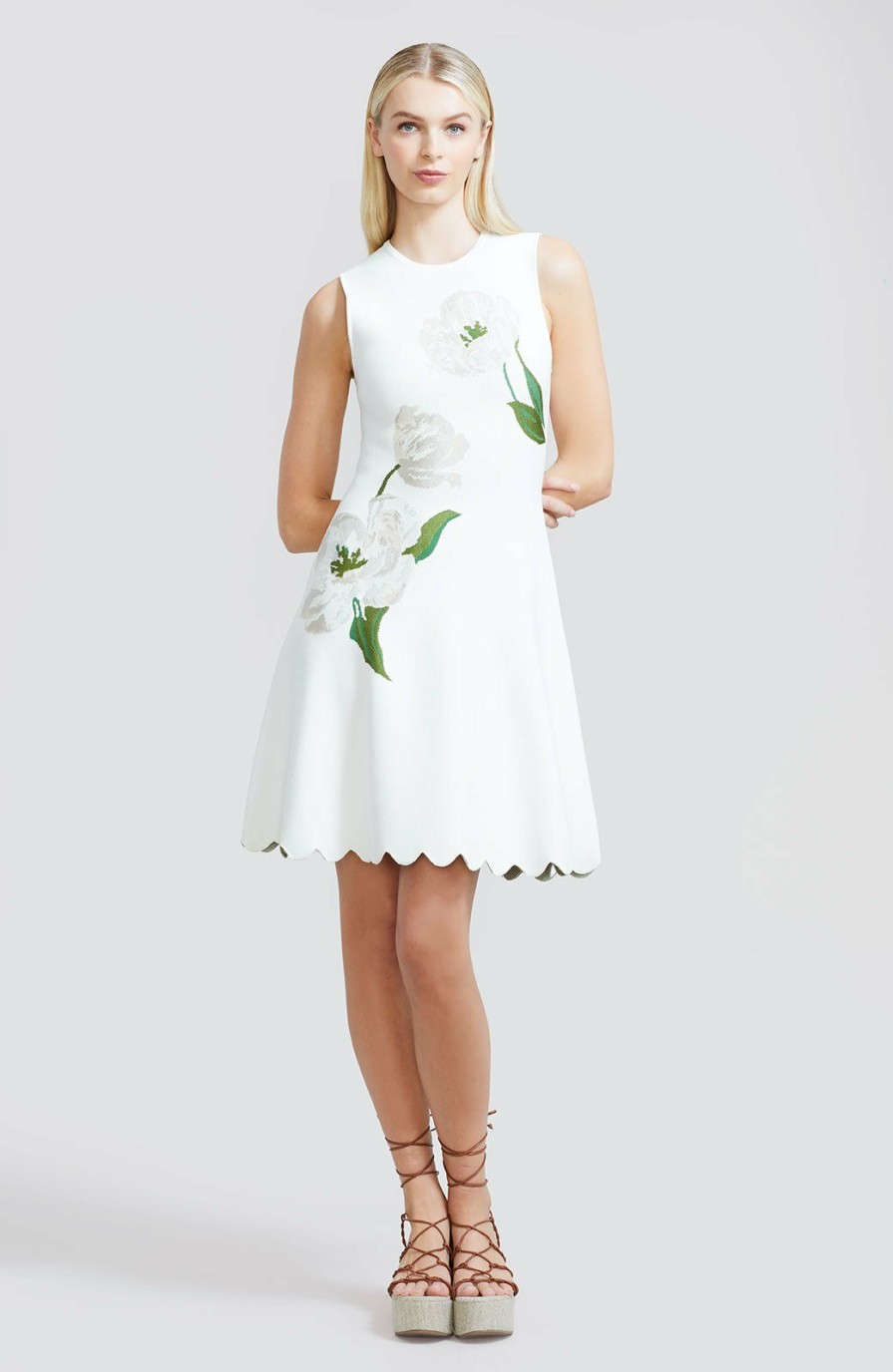 CLOTHING Lela Rose | Floral Jacquard Knit Sleeveless Dress Ivory/Ivory