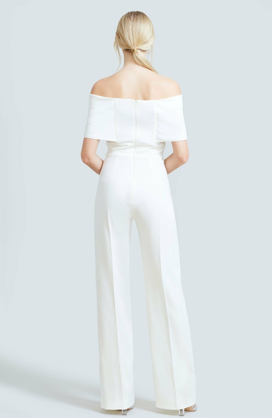 CLOTHING Lela Rose | Wool Crepe Off The Shoulder Jumpsuit Ivory