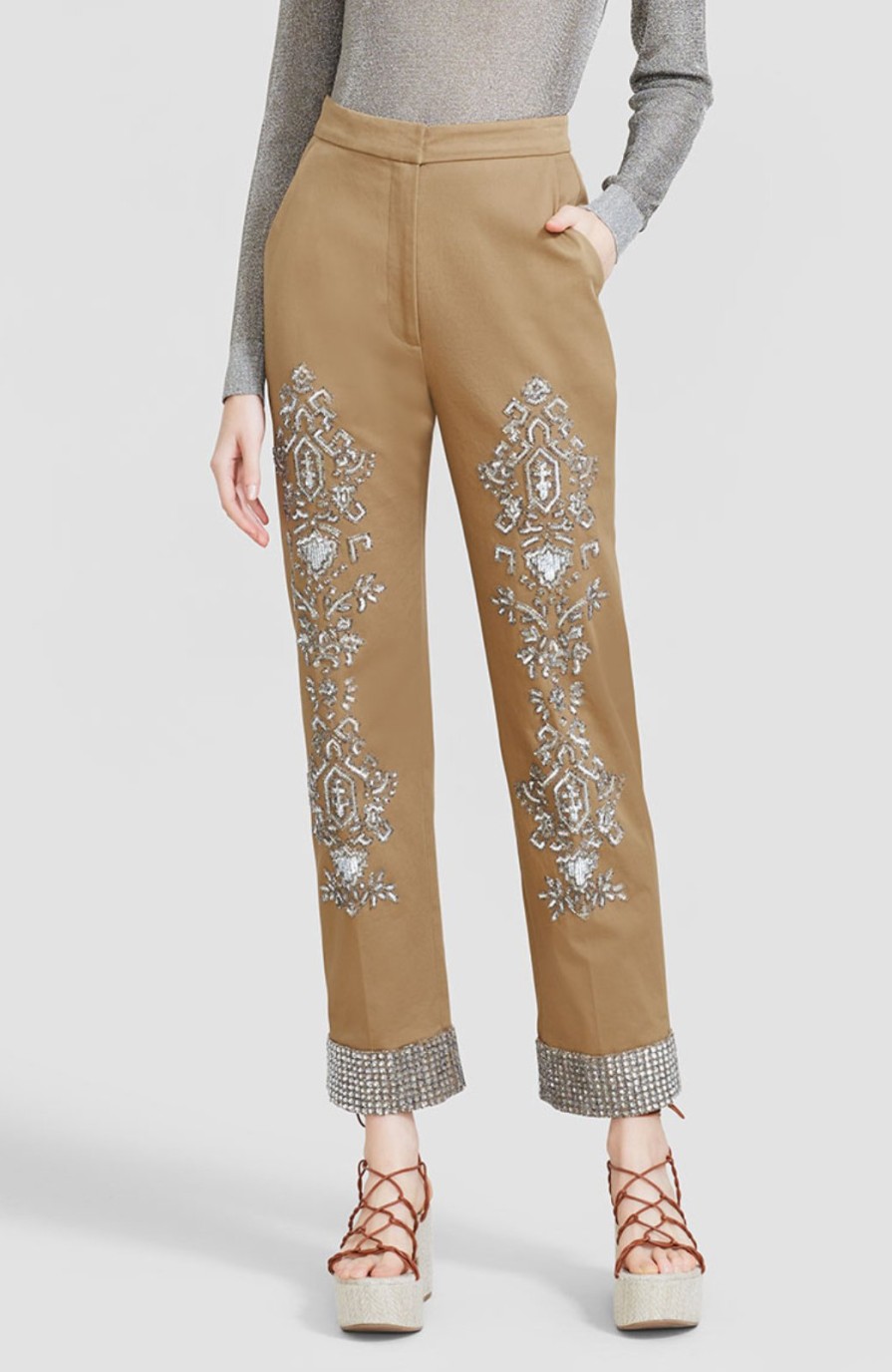 CLOTHING Lela Rose | Embroidered Canvas Twill Straight Leg Pant Sandalwood