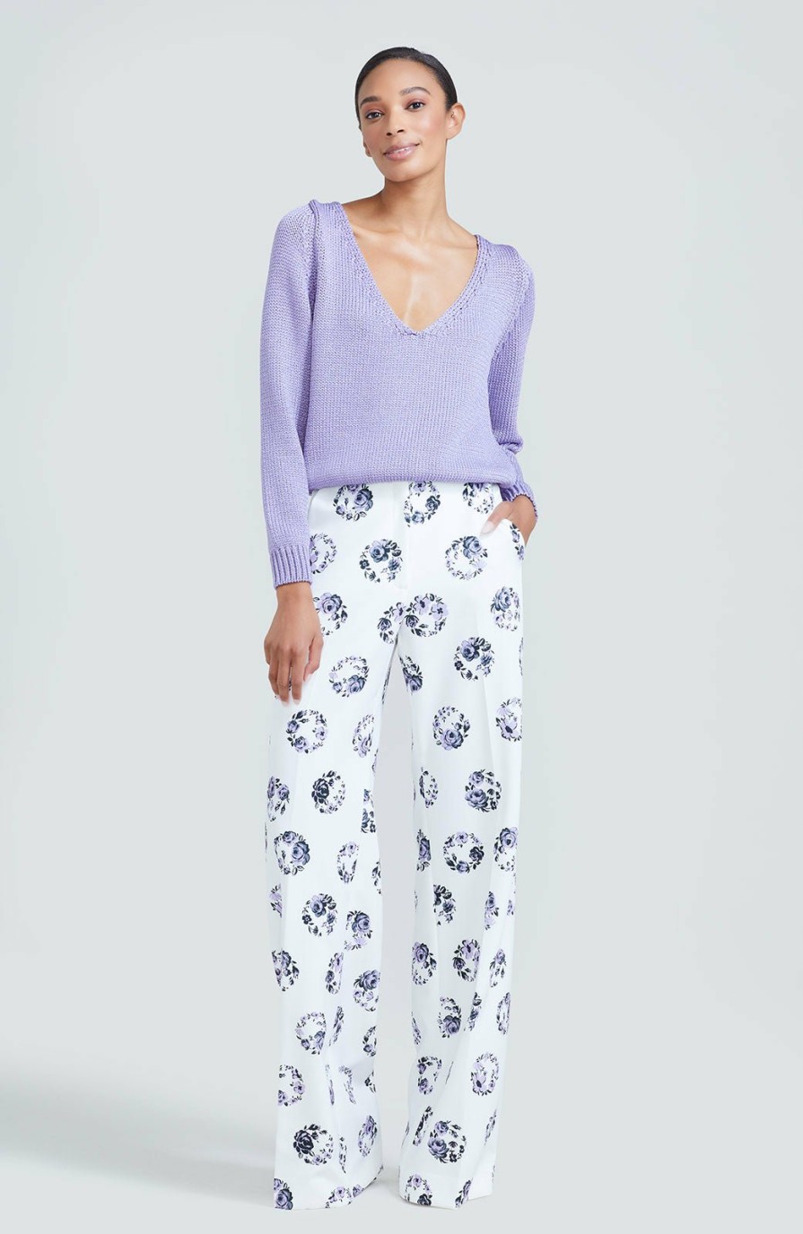 CLOTHING Lela Rose | Metallic Jersey Knit Open Neck Sweater Lavender