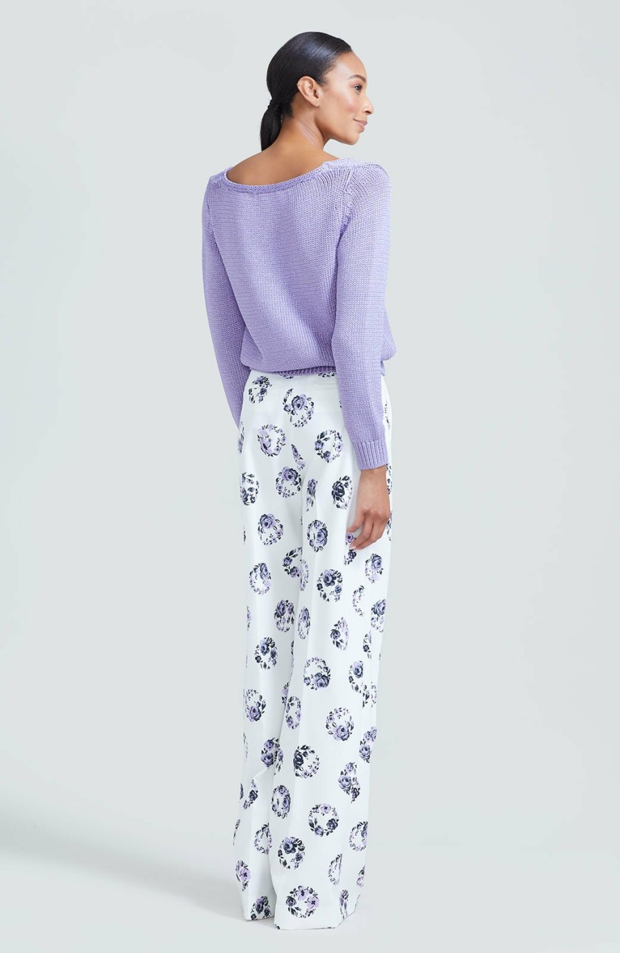 CLOTHING Lela Rose | Metallic Jersey Knit Open Neck Sweater Lavender