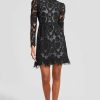 CLOTHING Lela Rose | Corded Heart Lace Long Sleeve Seamed Dress Black