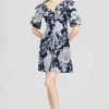 CLOTHING Lela Rose | Seascape Cotton Poplin Open Neck Shirt Dress Navy