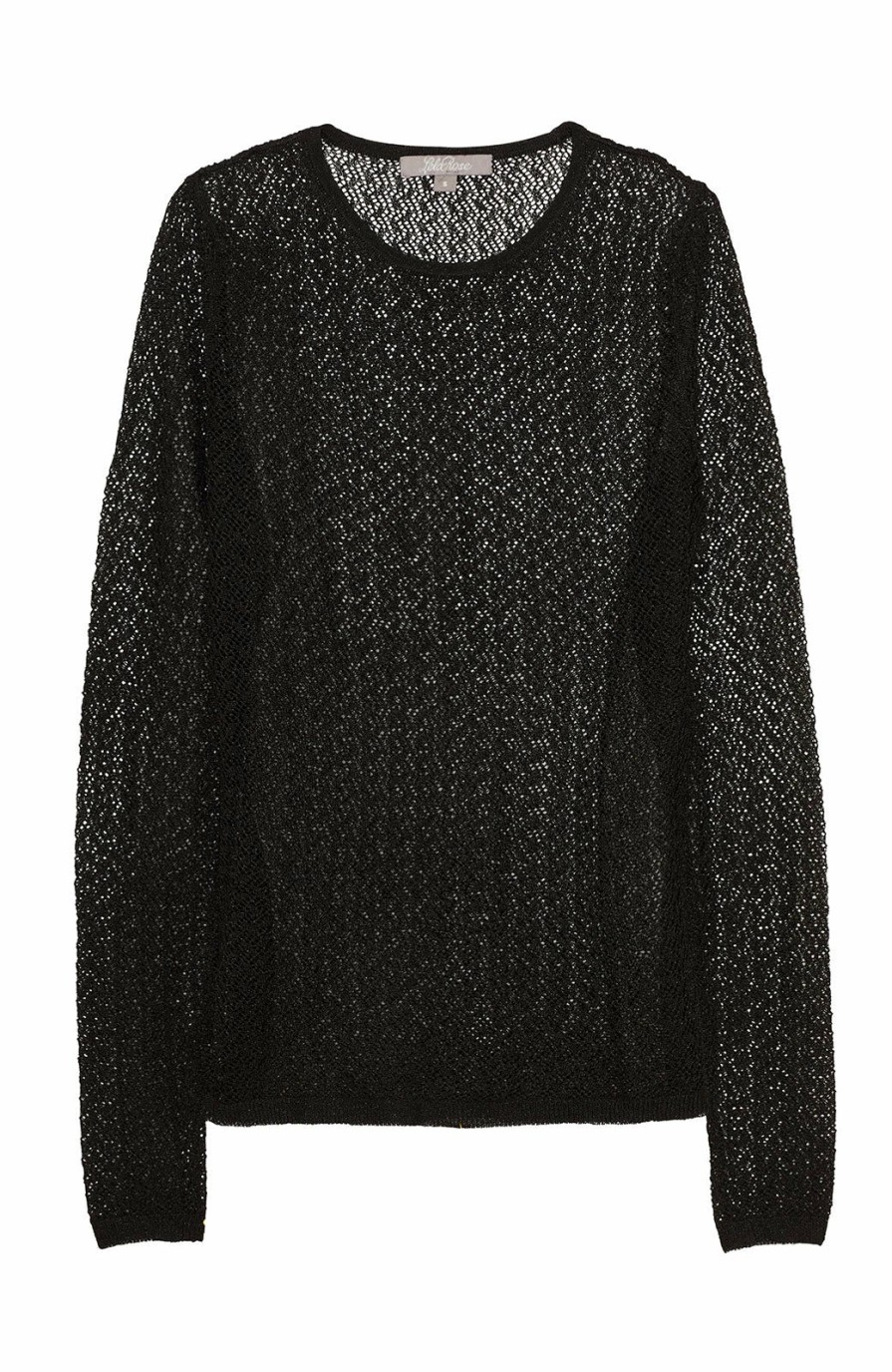 CLOTHING Lela Rose | Metallic Pointelle Knit Long Sleeve Top Black