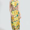 CLOTHING Lela Rose | Tulip Check Crepe Sleeveless Ruched Dress Citrine Multi