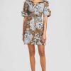 CLOTHING Lela Rose | Seascape Cotton Poplin Open Neck Shirt Dress Sandalwood