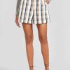 CLOTHING Lela Rose | Linen Check High Waist Shorts Natural Multi