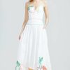 CLOTHING Lela Rose | Fruit Embroidered Cotton Poplin Drop Waist Dress White