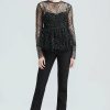 CLOTHING Lela Rose | Swirl Dot Tulle Flounce Hem Top Black