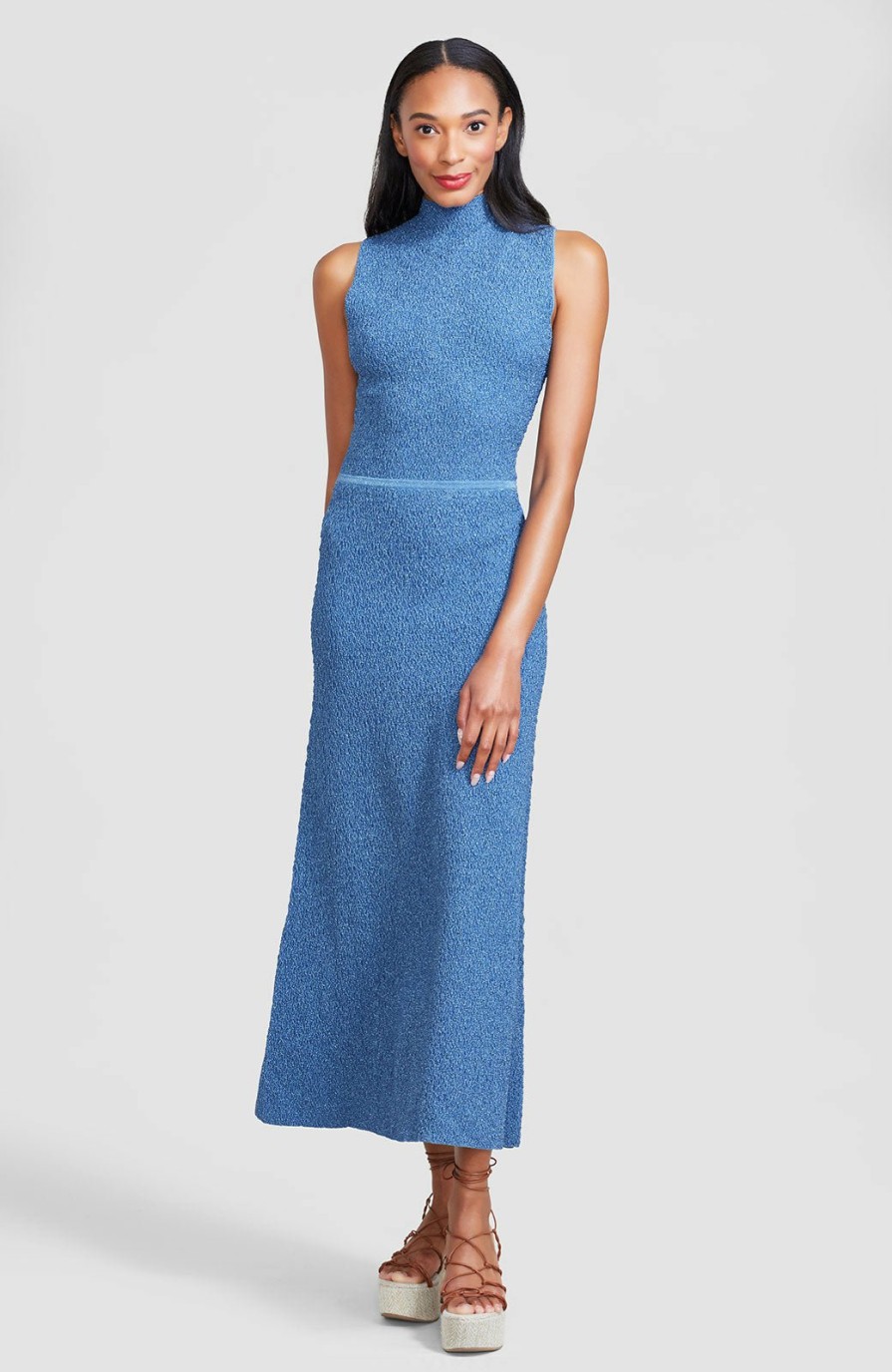 CLOTHING Lela Rose | Lurex Knit Mock Neck Midi Dress Cerulean