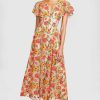 CLOTHING Lela Rose | Floral Embroide Tulle V-Neck Midi Dress Red