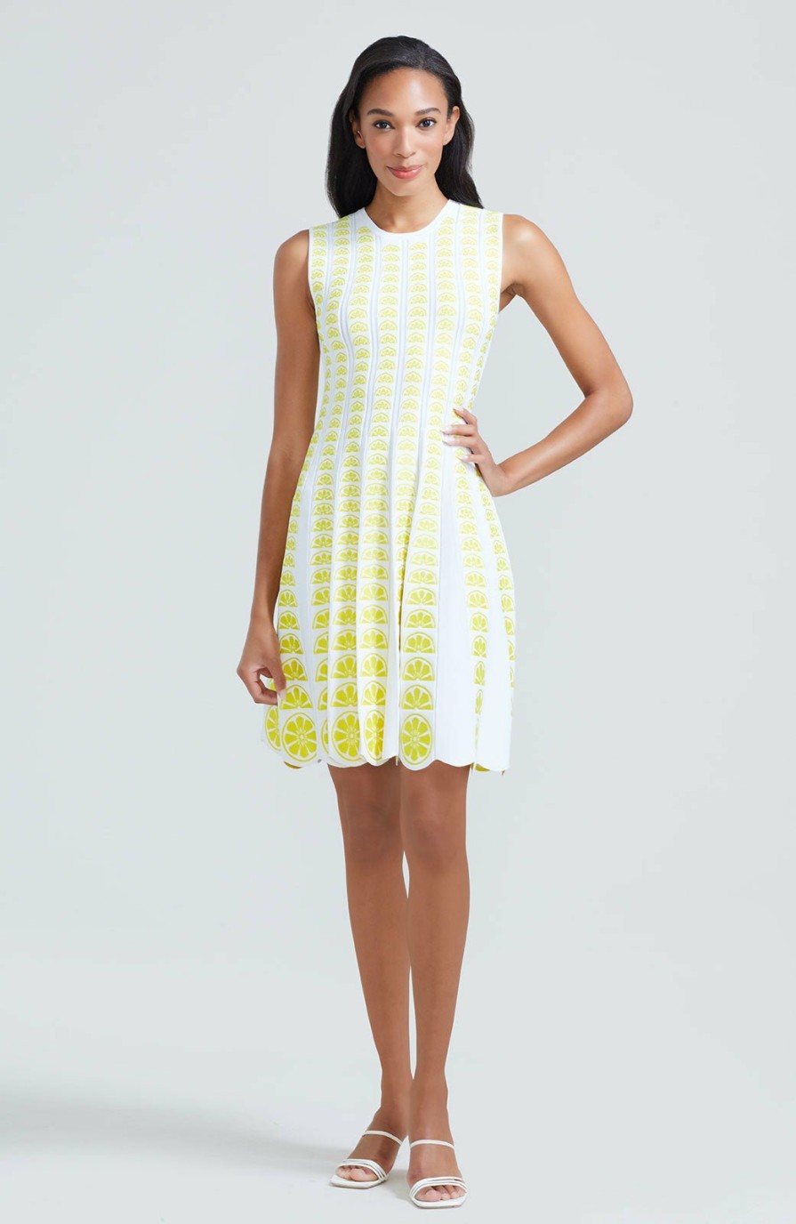 CLOTHING Lela Rose | Linear Knit Sleeveless Dress Ivory