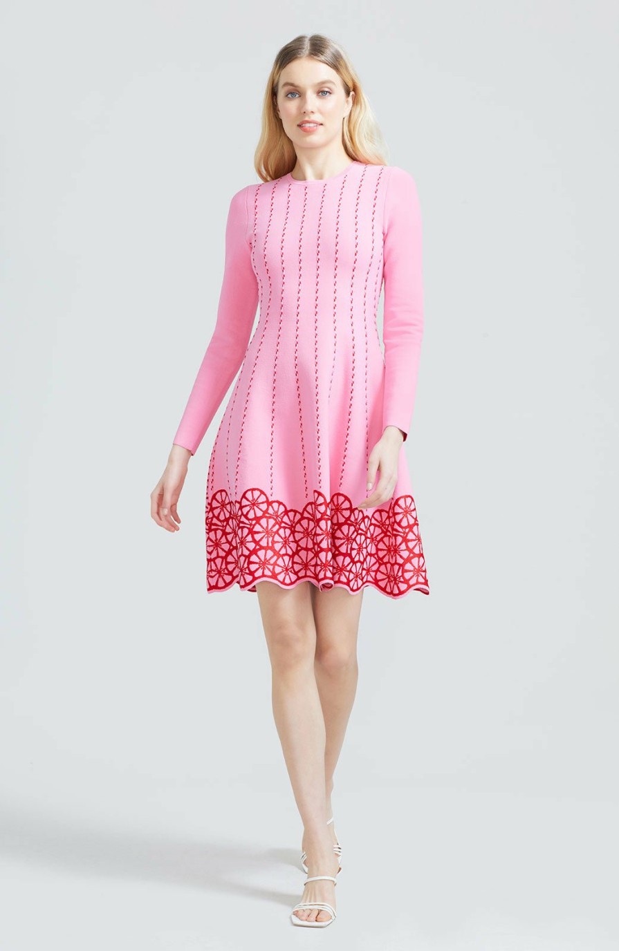 CLOTHING Lela Rose | Linear Knit Long Sleeve Dress Peony