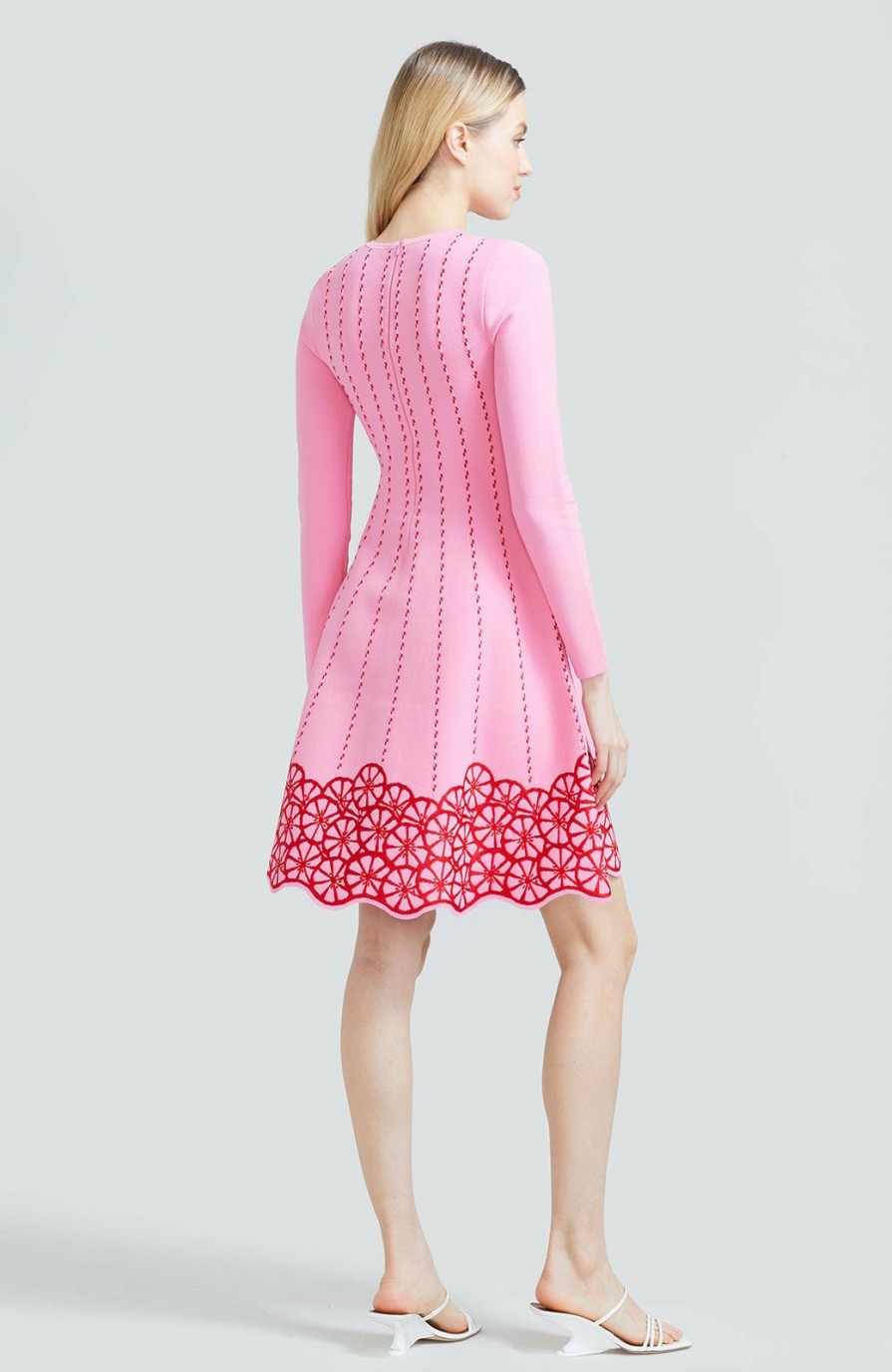 CLOTHING Lela Rose | Linear Knit Long Sleeve Dress Peony