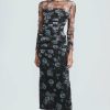 CLOTHING Lela Rose | Floral Tulle Ruched Pencil Dress Black