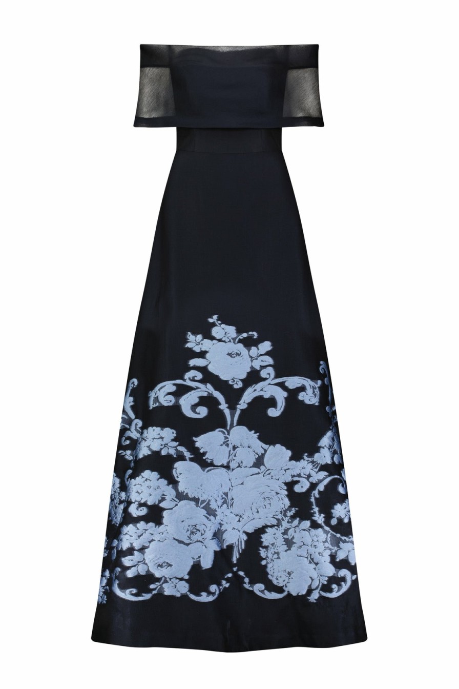 CLOTHING Lela Rose | Baroque Floral Fil Coupe Deedie Gown Navy