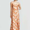 CLOTHING Lela Rose | Floral Metallic Jacquard Cowl Neck Midi Dress Ginger