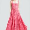 CLOTHING Lela Rose | Featherweight Gingham Square Neck Midi Dress Cherry