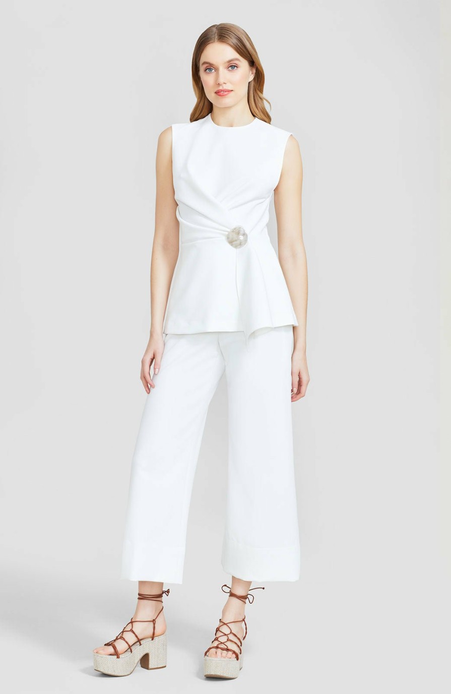 CLOTHING Lela Rose | Stretch Twill Asymmetrical Button Detail Top Ivory