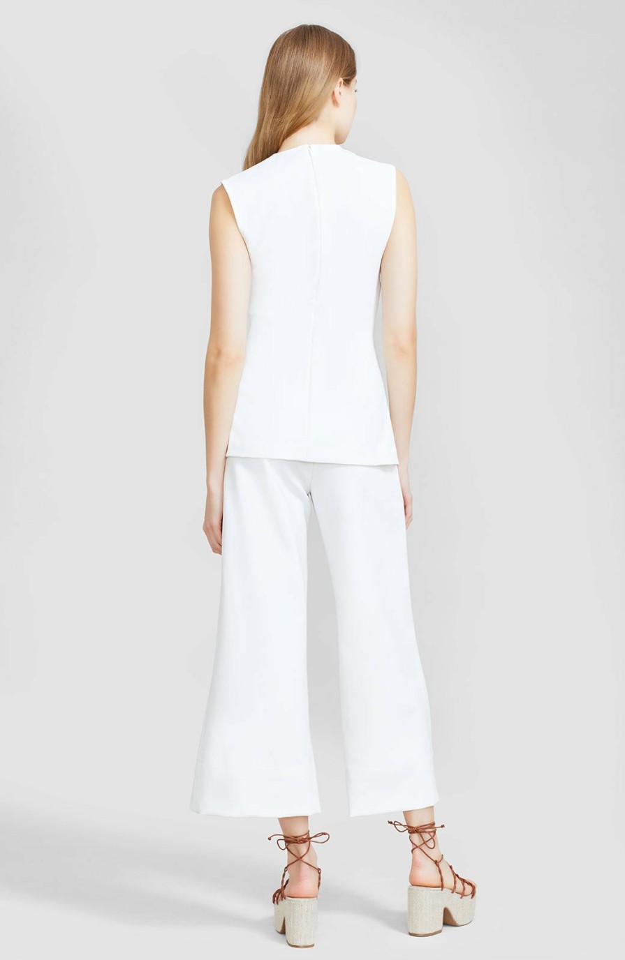 CLOTHING Lela Rose | Stretch Twill Asymmetrical Button Detail Top Ivory