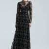 CLOTHING Lela Rose | Corded Rose Tulle Long Sleeve Midi Dress Black