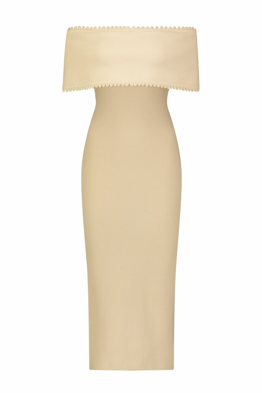 CLOTHING Lela Rose | Rib Knit Cuff Midi Dress Ivory