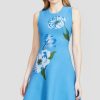 CLOTHING Lela Rose | Floral Jacquard Knit Sleeveless Dress Cerulean/Ice Blue