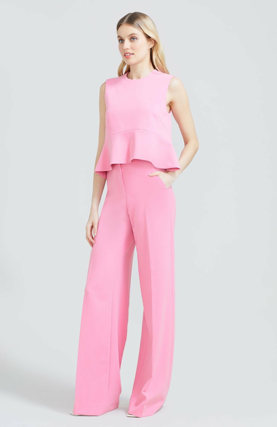 CLOTHING Lela Rose | Stretch Twill Flounce Hem Top Peony