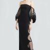 CLOTHING Lela Rose | Flocked Dot Tulle Off The Shoulder Sheath Black